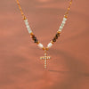 Wholesale Freshwater Pearl Cross Necklace With Diamonds For Women Stainless Steel Jewelry