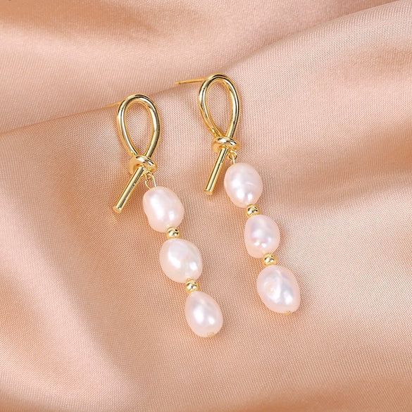 Wholesale Freshwater Pearl Earrings Baroque Style Geometric Design Electroplating For Women