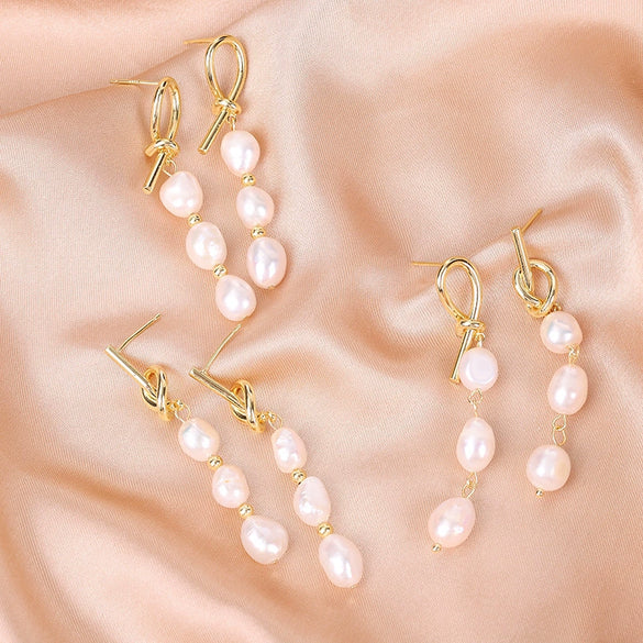 Wholesale Freshwater Pearl Earrings Baroque Style Geometric Design Electroplating For Women