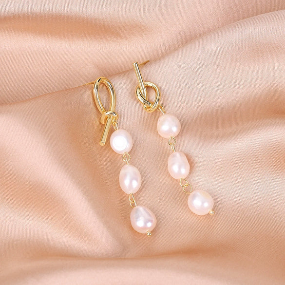 Wholesale Freshwater Pearl Earrings Baroque Style Geometric Design Electroplating For Women
