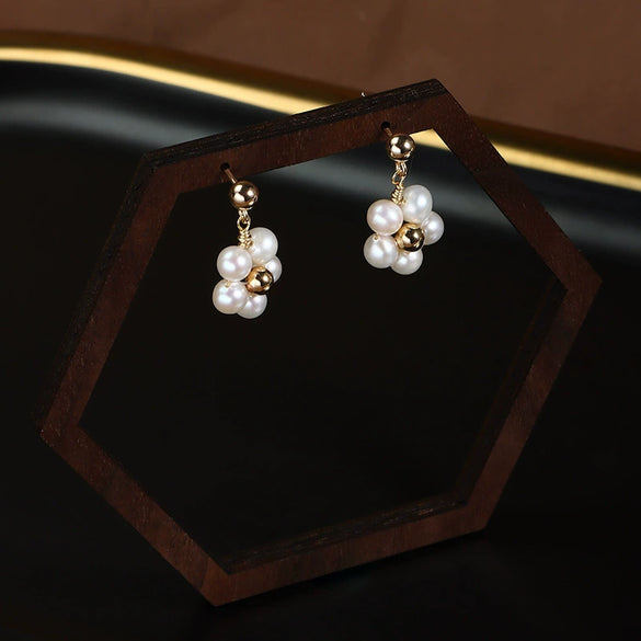 Wholesale Freshwater Pearl Earrings Copper Gold Plated S925 Sterling Silver Unisex Natural Style Flower Circle Design