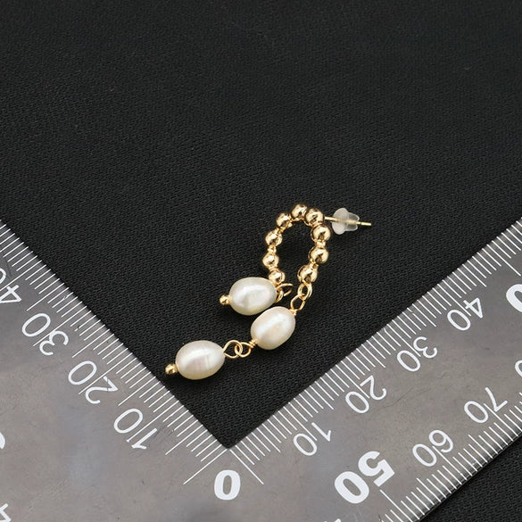 Wholesale Freshwater Pearl Earrings For Women Geometric Retro Style Electroplated