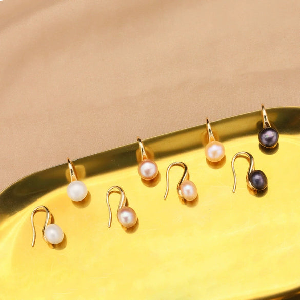 Wholesale Freshwater Pearl Earrings 925 Sterling Silver Geometric Retro Style Pure Handmade Jewelry For Women