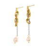 Wholesale Freshwater Pearl Earrings With Omega Card Chain Tassel Stainless Steel Plated Geometric Design Light Luxury Style For Women