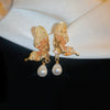 Wholesale Freshwater Pearl Flower Earrings With Real Gold Electroplated Silver Needles Set With Pearls For Women