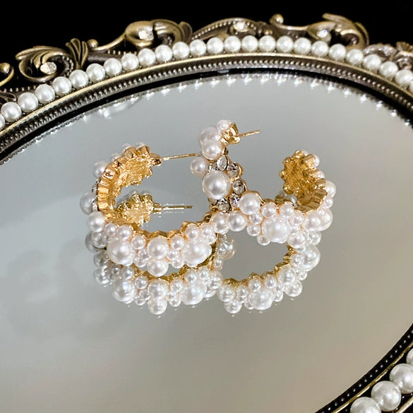 Wholesale Freshwater Pearl Flower Earrings With Real Gold Electroplated Silver Needles Set With Pearls For Women