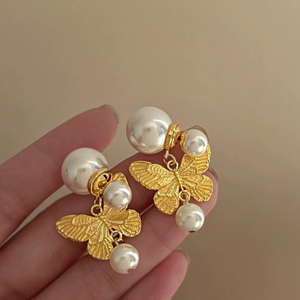 Wholesale Freshwater Pearl Flower Earrings With Real Gold Electroplated Silver Needles Set With Pearls For Women