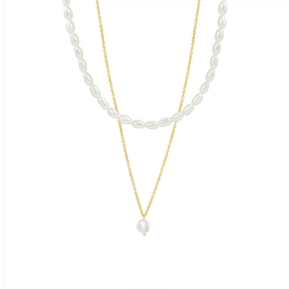 Wholesale Freshwater Pearl Geometric Simple Natural Titanium Steel Electroplated Stacked Necklace For Women
