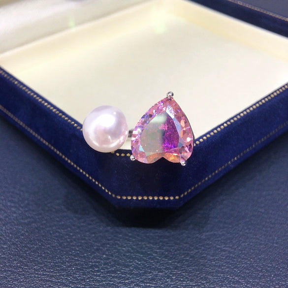 Wholesale Freshwater Pearl Heartshaped Ring With Copper And Zircon For Women