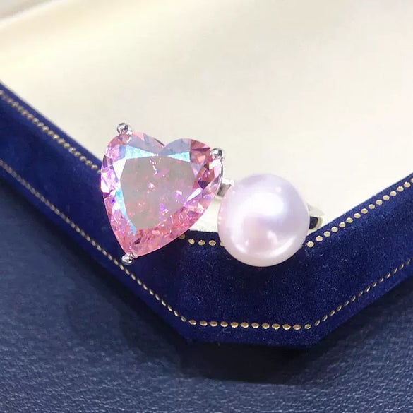 Wholesale Freshwater Pearl Heartshaped Ring With Copper And Zircon For Women