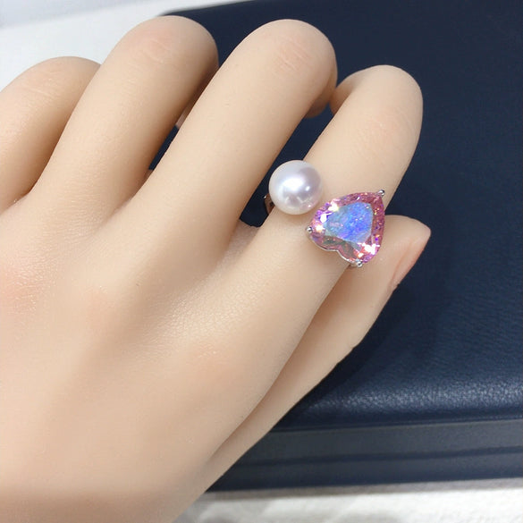 Wholesale Freshwater Pearl Heartshaped Ring With Copper And Zircon For Women