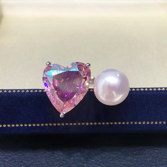 Wholesale Freshwater Pearl Heartshaped Ring With Copper And Zircon For Women