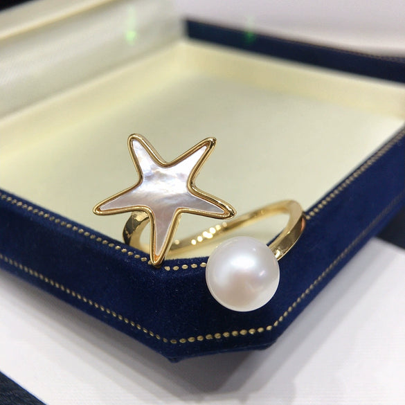 Wholesale Freshwater Pearl Jewelry Set With Natural Sea Shell Starfish Shape Pendant Stud Earrings And Ring