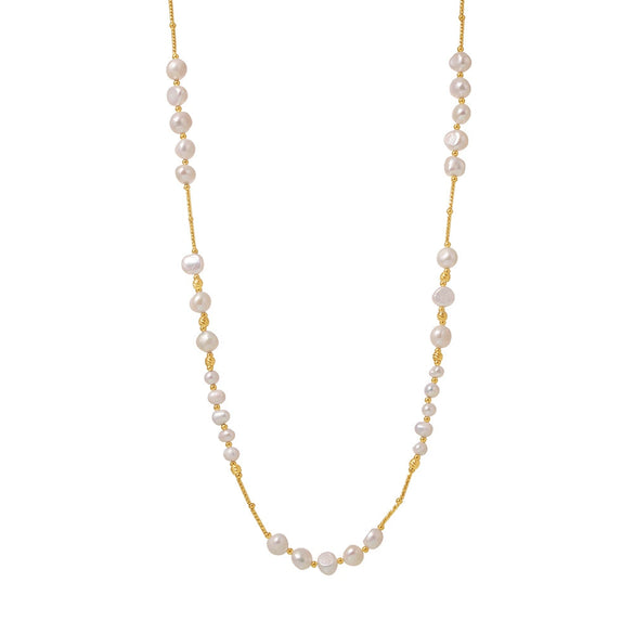 Wholesale Freshwater Pearl Long Stainless Steel Woolen Chain Geometric Light Luxury Clavicle Necklace For Women With Electroplating