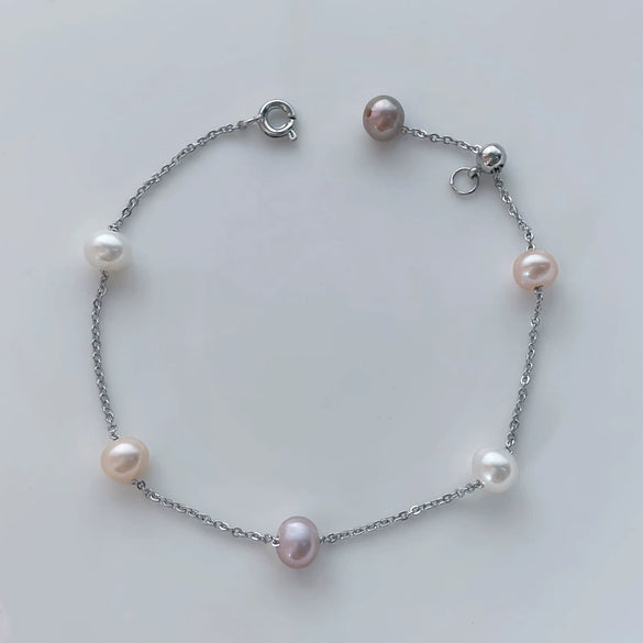 Wholesale Freshwater Pearl Nearly Round Bracelet For Girls Copper Alloy Material Simple Style