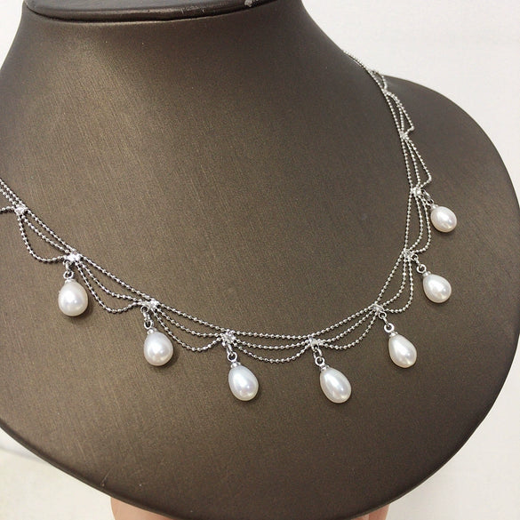 Wholesale Freshwater Pearl Necklace Copper Multi Layer Vintage Lace Style Round Pearl Pendant