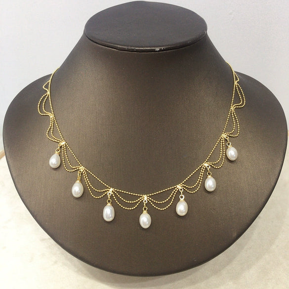 Wholesale Freshwater Pearl Necklace Copper Multi Layer Vintage Lace Style Round Pearl Pendant