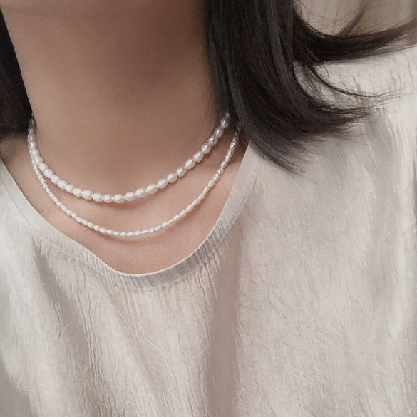 Wholesale Freshwater Pearl Necklace 925 Sterling Silver Millet Beads Geometric Style For Women
