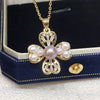 Wholesale Freshwater Pearl Necklace With Copper Accessories And Four Leaf Clover Zircon Pendant Flat Round And Bun Round Pearl Shapes Fashion And Minimalist Style