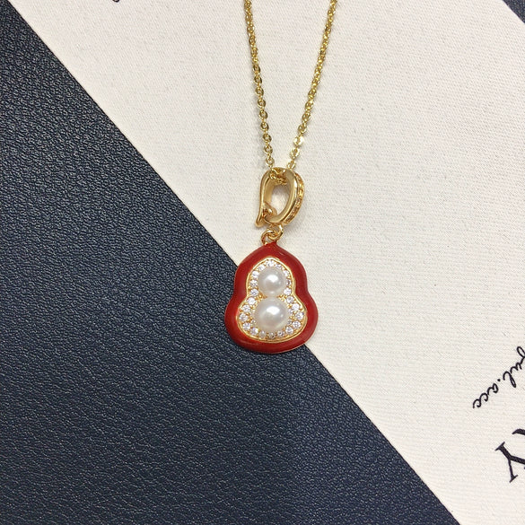 Wholesale Freshwater Pearl Necklace With Gourd Pendant Copper Accessory Fashion Minimalist Style Flat Round And Bun Round Pearls
