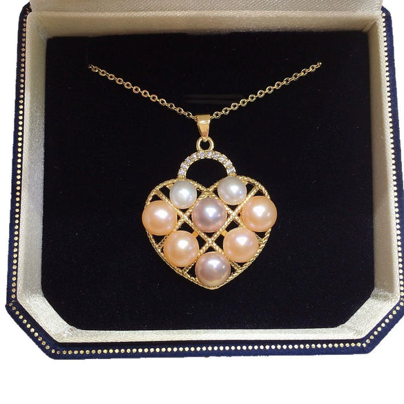 Wholesale Freshwater Pearl Necklace With Heart Pendant Copper Fashion Minimalist Style Flat Round And Bun Round Pearls