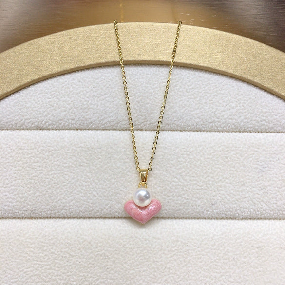 Wholesale Freshwater Pearl Necklace With Love Heart Shaped Pendant Copper Accessories Fashion Ol Style