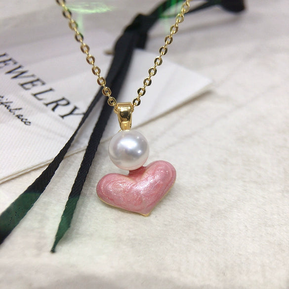 Wholesale Freshwater Pearl Necklace With Love Heart Shaped Pendant Copper Accessories Fashion Ol Style