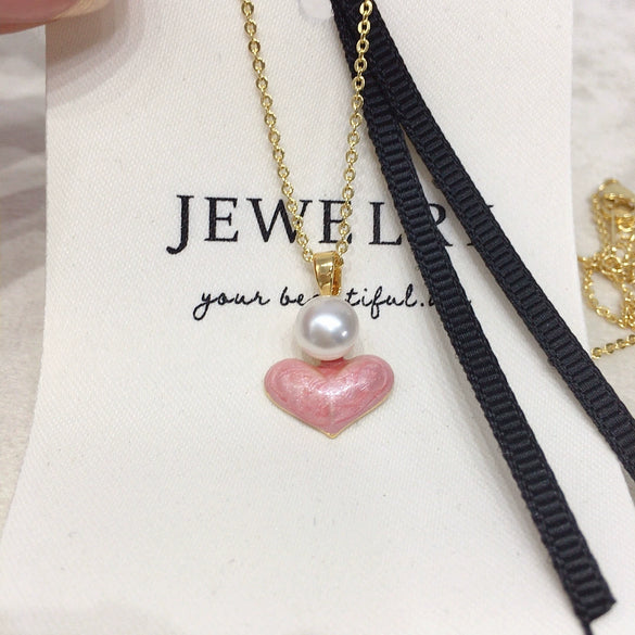 Wholesale Freshwater Pearl Necklace With Love Heart Shaped Pendant Copper Accessories Fashion Ol Style