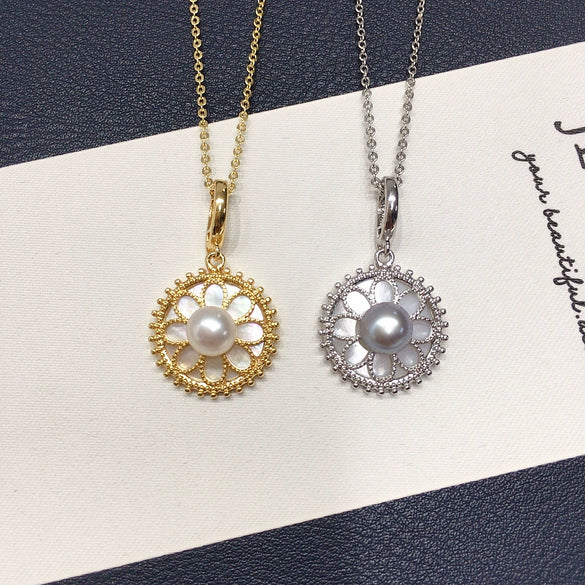 Wholesale Freshwater Pearl Necklace With Sea Shell Universal Buckle Copper Pendant In Fashion Ol Minimalist Style Flat Round And Bun Round Shapes