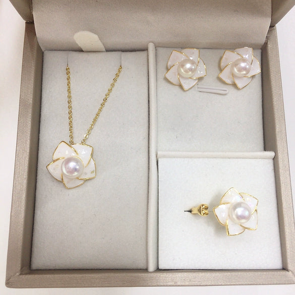Wholesale Freshwater Pearl Pendant Earring Set With Broken Shell Rotating Windmill Design