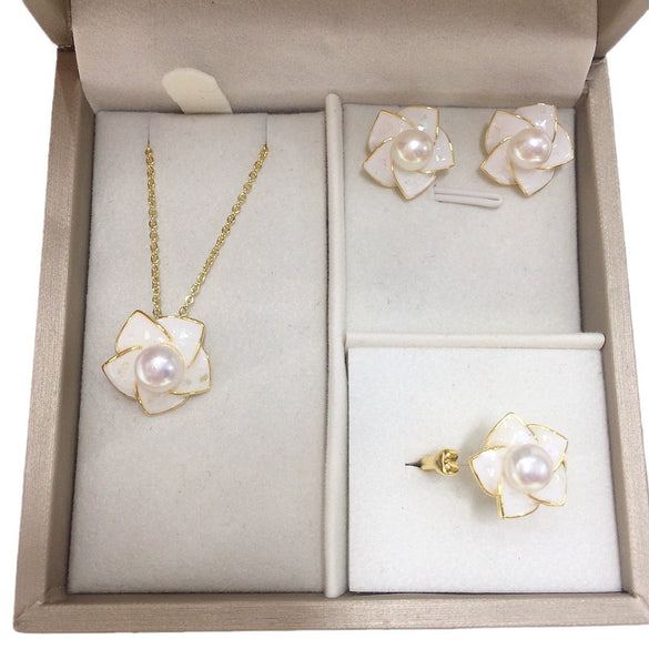 Wholesale Freshwater Pearl Pendant Earring Set With Broken Shell Rotating Windmill Design