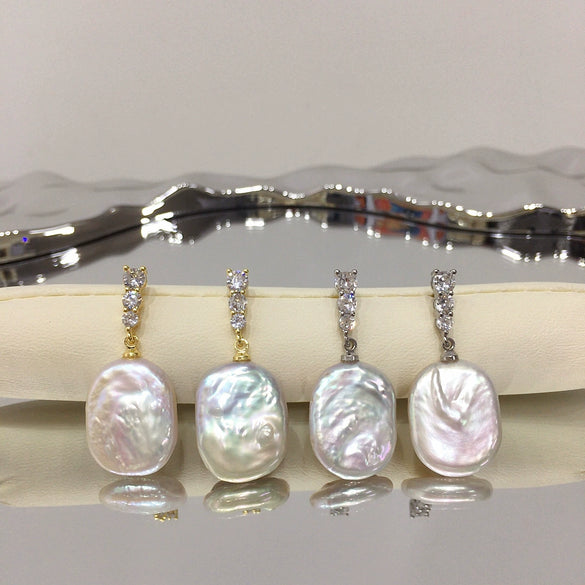 Wholesale Freshwater Pearl Pendant Earrings In Square Baroque Shape