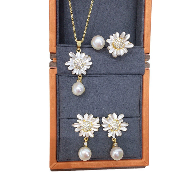Wholesale Freshwater Pearl Pendant Earrings With Sunflower Design