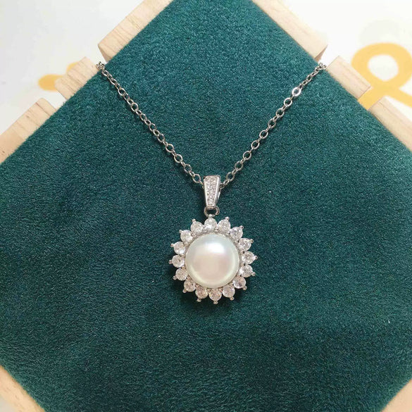 Wholesale Freshwater Pearl Pendant Necklace With 925 Standard Copper Plated Real Gold Round Shape