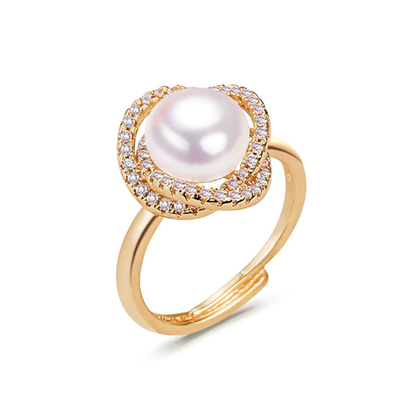 Wholesale Freshwater Pearl Ring Copper Gold Plated With Bird's Nest Design For Women