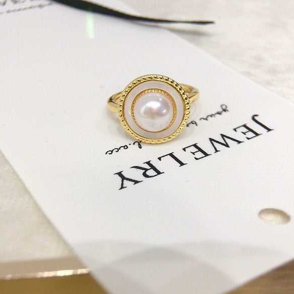 Wholesale Freshwater Pearl Ring Copper 18K Gold Fashion Women's Flat Round And Bun Round Style