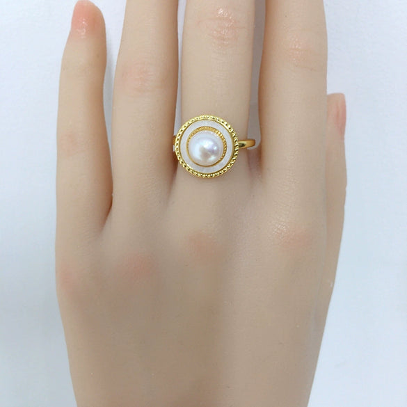 Wholesale Freshwater Pearl Ring Copper 18K Gold Fashion Women's Flat Round And Bun Round Style