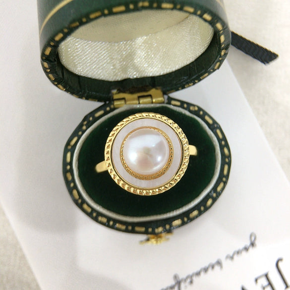 Wholesale Freshwater Pearl Ring Copper 18K Gold Fashion Women's Flat Round And Bun Round Style