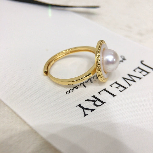 Wholesale Freshwater Pearl Ring Copper 18K Gold Fashion Women's Flat Round And Bun Round Style
