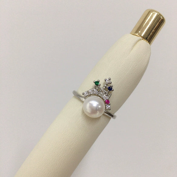 Wholesale Freshwater Pearl Ring Copper 18K Gold Plated Oblate And Round Castle Design