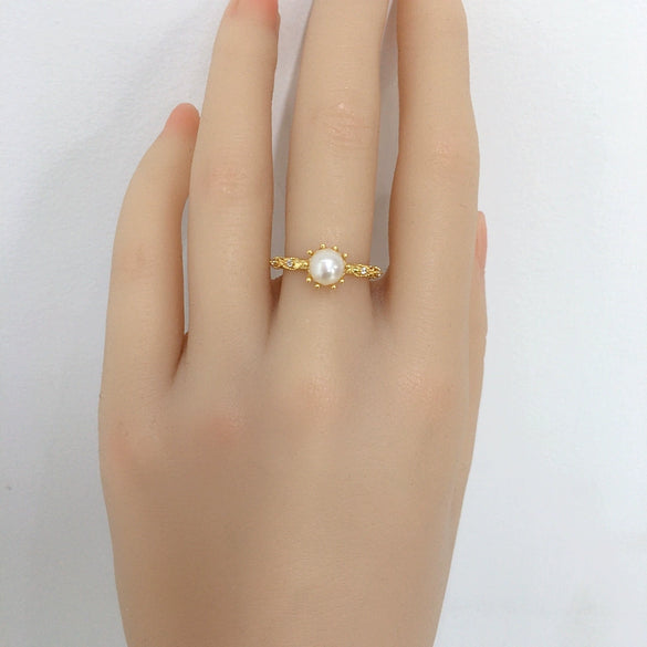 Wholesale Freshwater Pearl Ring Copper 18K Real Gold Plated Oblate Treated Bun Round Fashion