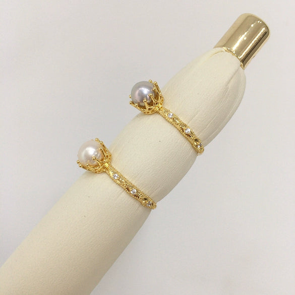Wholesale Freshwater Pearl Ring Copper 18K Real Gold Plated Oblate Treated Bun Round Fashion