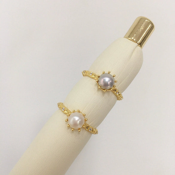 Wholesale Freshwater Pearl Ring Copper 18K Real Gold Plated Oblate Treated Bun Round Fashion