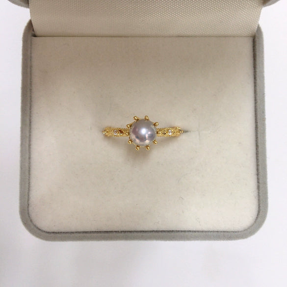 Wholesale Freshwater Pearl Ring Copper 18K Real Gold Plated Oblate Treated Bun Round Fashion