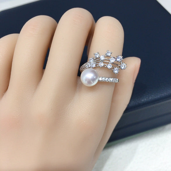 Wholesale Freshwater Pearl Ring Copper Material Flat Round And Bun Round Shape Women's Fashion Jewelry