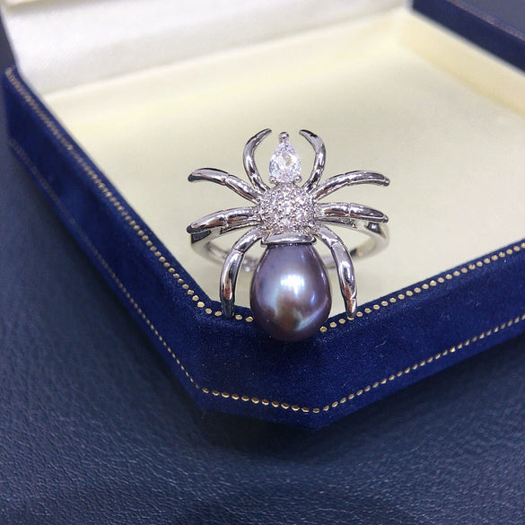 Wholesale Freshwater Pearl Ring Copper Punk Insect Spider Style For Women