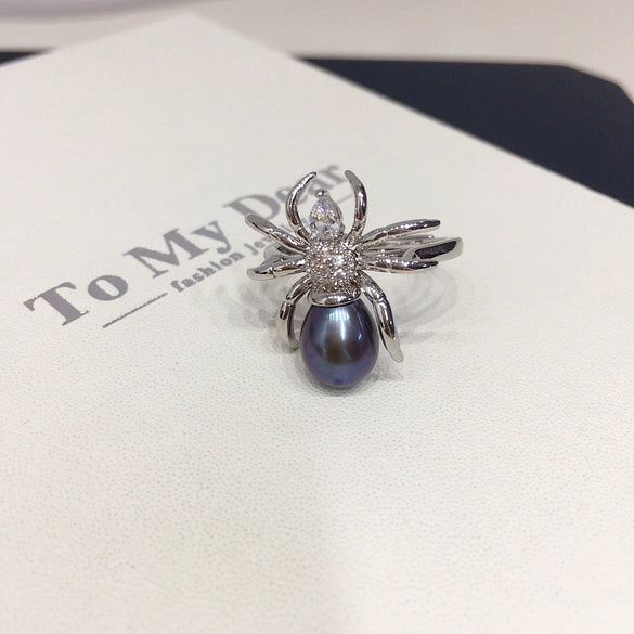 Wholesale Freshwater Pearl Ring Copper Punk Insect Spider Style For Women