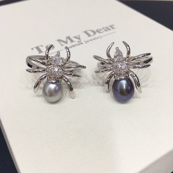 Wholesale Freshwater Pearl Ring Copper Punk Insect Spider Style For Women