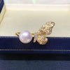 Wholesale Freshwater Pearl Ring Copper Retro Halfwinged Butterfly Style For Women