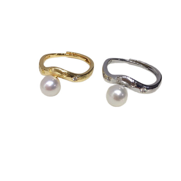 Wholesale Freshwater Pearl Ring Copper Retro Heavy Industry Style Women's Flat Round And Bun Round Shape